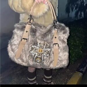 Luxurious Faux Fur Handbag with Embellished Design